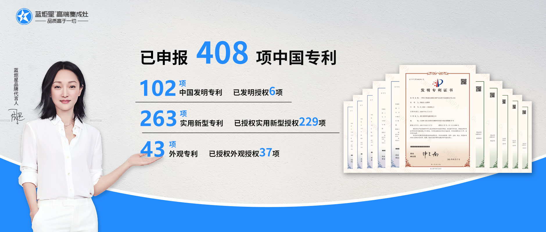 炬星實(shí)力 I 已申報(bào)國(guó)家專(zhuān)利上升至408項(xiàng)！占據(jù)集成灶行業(yè)重要地位